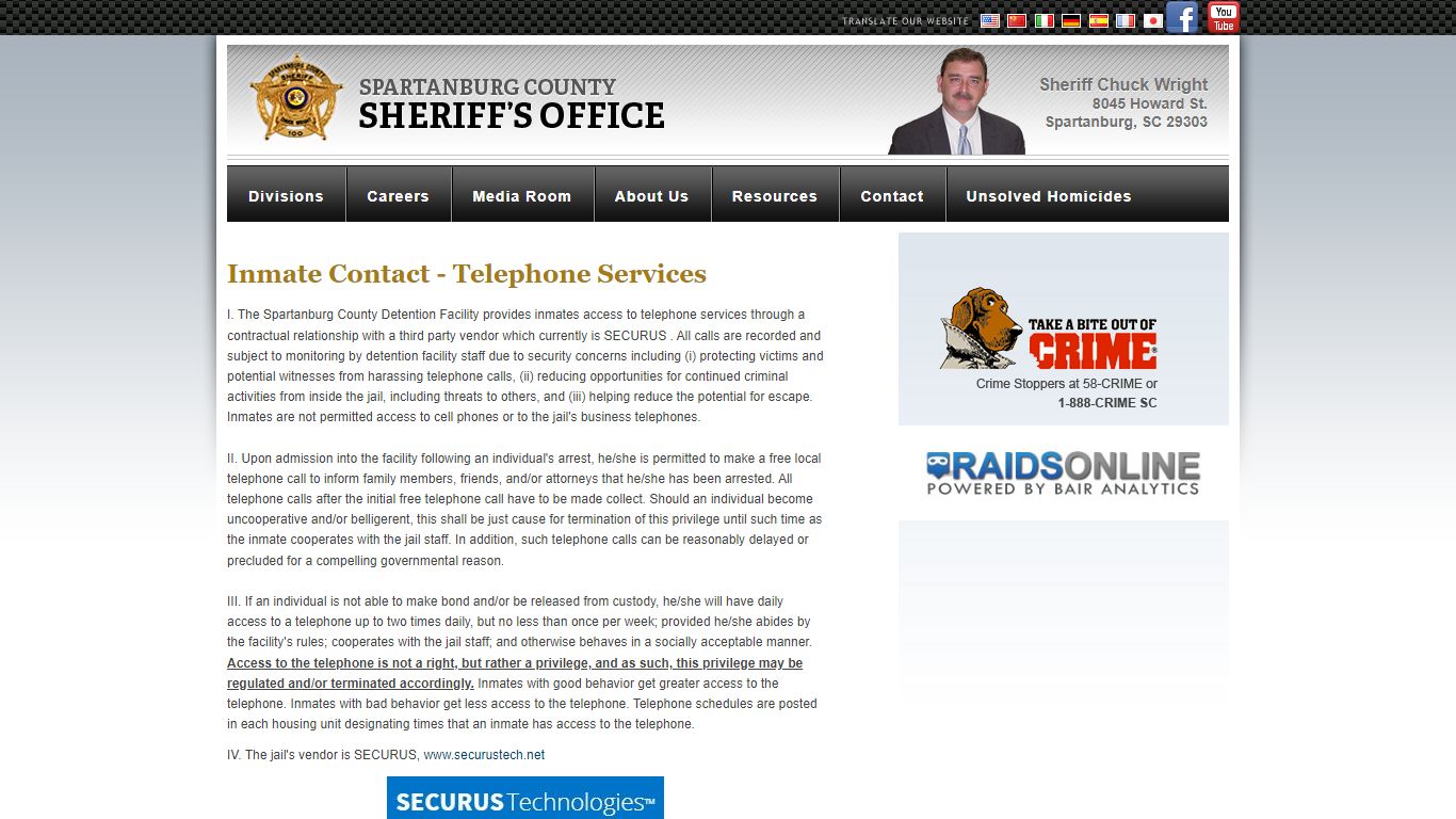 Inmate Contact - Telephone Services : Spartanburg Sheriff
